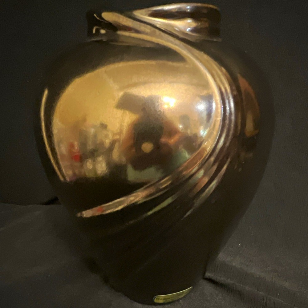 Haeger Floral Bronze Tone Ceramic Vase Abstract Textured Swirl Glossy Finish USA
